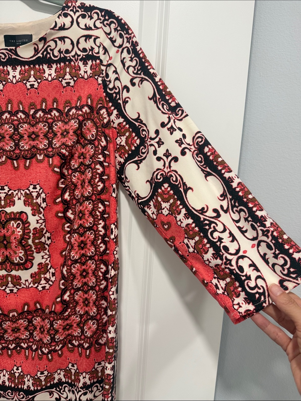 The Limited Coral and Cream Patterned Midi Shift Dress - Picture 3 of 5